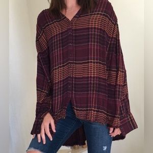 Free People oversized flannel plaid top.